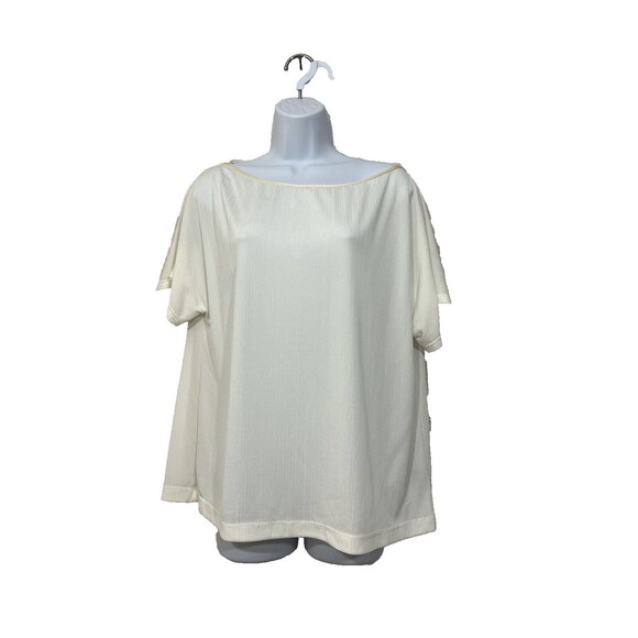 St John Womens Ivory Short Sleeve Stained NWT Ribbed Cap Shirt Large $319 I - Picture 1 of 16